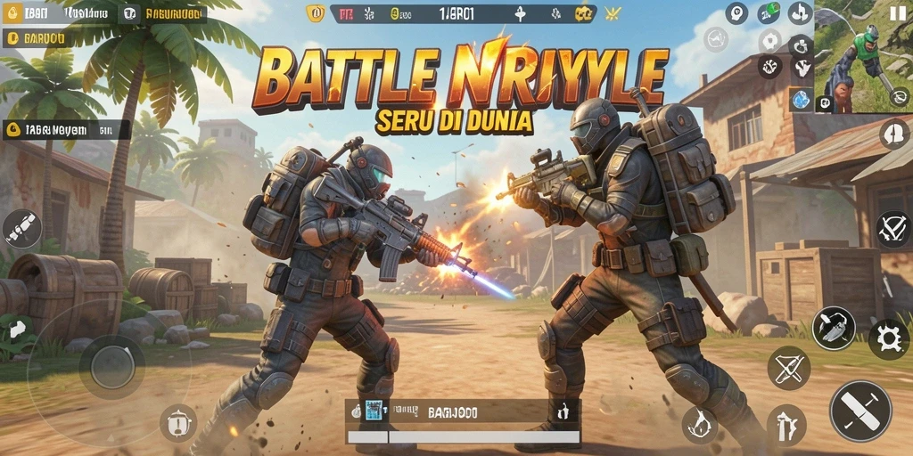 Tampilan gameplay action-packed dari BARU01 dalam Battle Royale.