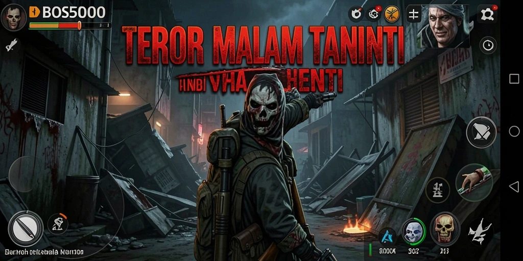 Tangkapan layar <strong>BOS5000</strong> menampilkan momen menegangkan saat pemain berhadapan dengan makhluk mengerikan.