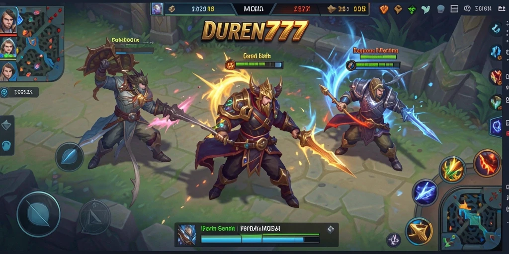 Screenshot gameplay DUREN777 yang menampilkan pertarungan seru di arena MOBA.