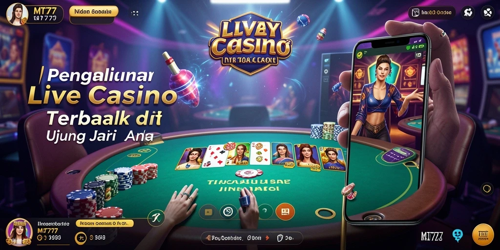 Tampilan screenshot gameplay MT777 dengan dealer profesional dan suasana kasino nyata.