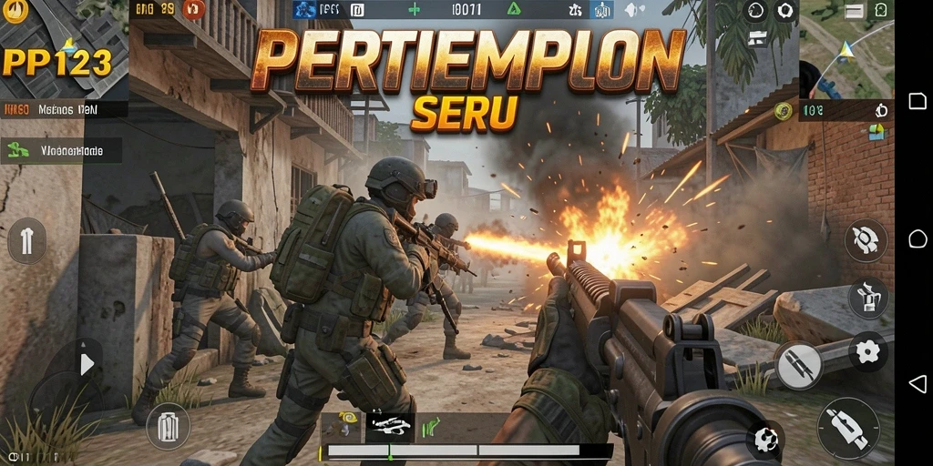 Tangkapan layar dari gameplay PP123 yang menunjukkan aksi tembak menembak yang intens.