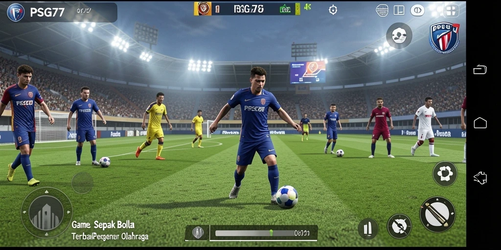 Tampilan gameplay menarik dengan aksi sepak bola intens.