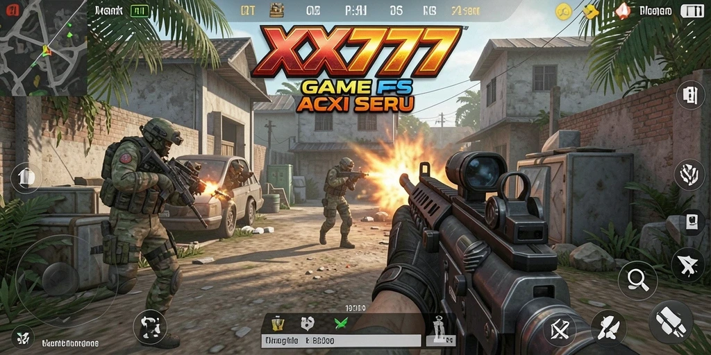 Screenshot XXX777 menampilkan aksi intens dalam gameplay FPS.