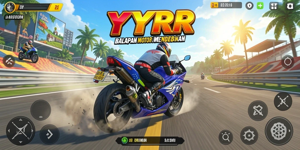Tampilan gameplay balapan motor yang seru dan menegangkan.